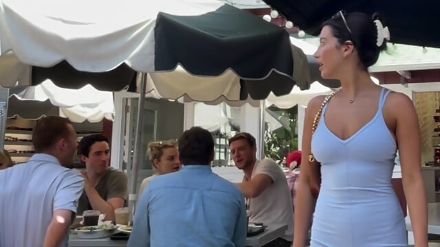 Hot girls staring at my hard cock bulge in public.