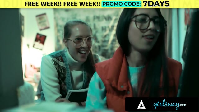 GIRLSWAY - Futuristic MILF Takes Vintage Nerdy Girls' Virginity! ROUGH PASSIONATE THREESOME