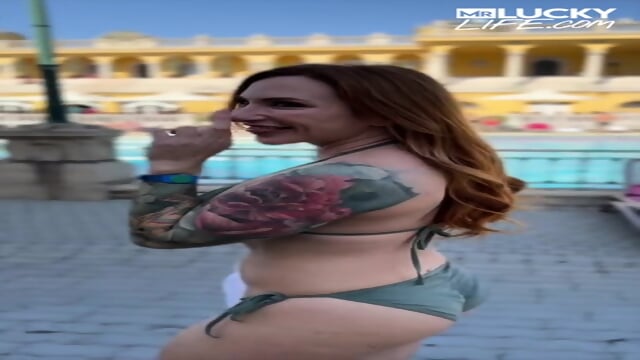 Redhead Tattooed Milf get Creampied by Young Stud in Budapest