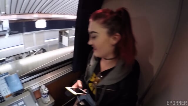 Sexy redhead banging in the train