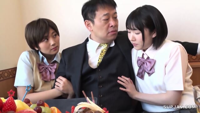 Devil lewd girl and friend seduce middle old lucky business man getting a lewd awesome threesome creampie party all time M3V8S5DMR