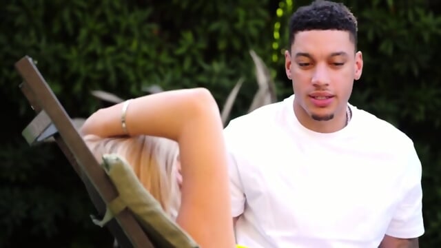 A black guy fucked a blonde with big tits by the pool