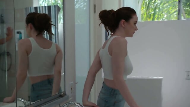 Thick cock of a bearded man stretches the tight pussy of a slim girl