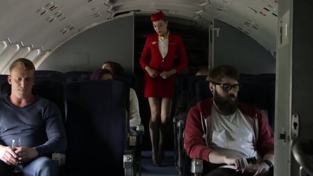 Slender stewardess in stockings enjoying hot fuck with lucky passengerkrY2yTW