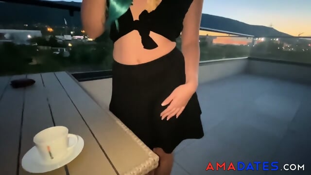 Big Tip Leads to a Wild Rooftop Cafe Fuck with a Busty Waitress