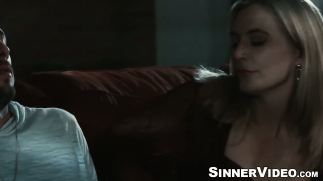 Blonde Mona Wales hops and rides the long big dick of bearded Lucas Frost