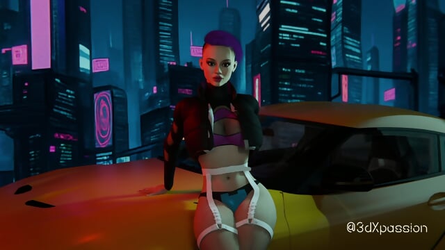 Neon Heat. Passionate sex with busty hot street girl in the neon room