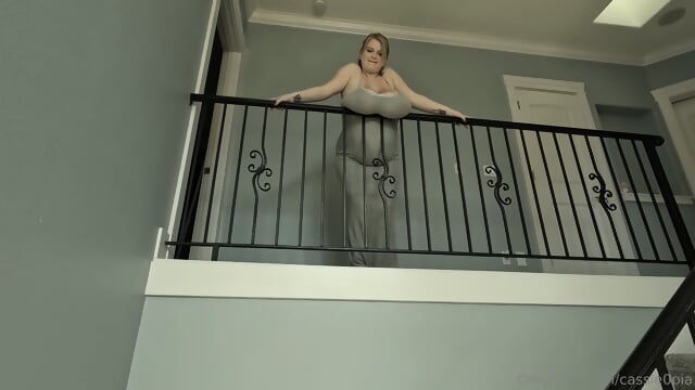 Preggo MILF With Monster Tits Gets Tittyfucked On the Stairs