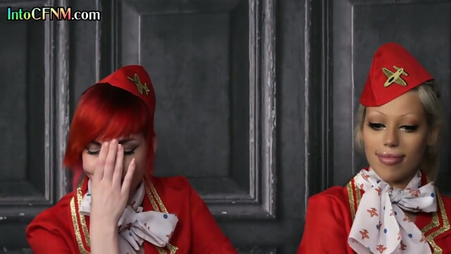 Uniformed CFNM babes gives blowjob