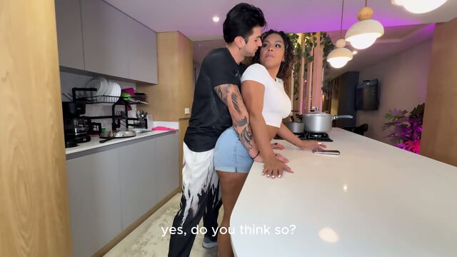 MILF Stepmom Fucked In The Kitchen By The Hard Cock Of Her Stepson! Ebony Takes A Hard Fuck