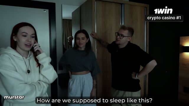 Step Mom, Step Sister, And Step Friend Share Bed For Wild Hotel Pulverize In Ghomestory's