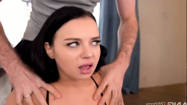 Trainer Pounds Tattooed Brunette's Tight Ass On The Mat