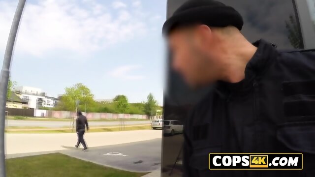 Horny european girl that just get arrested by cops decides to suck them cops and getting fucked.