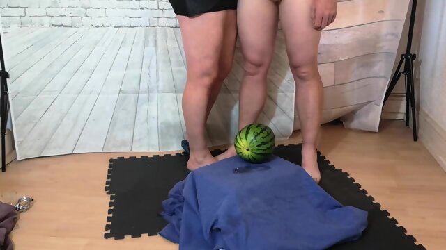 Dominant wife allows beta husband to fuck a watermelon