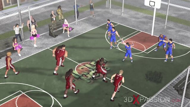 Basketball players fuck hard a sexy cheerleader girl on the street