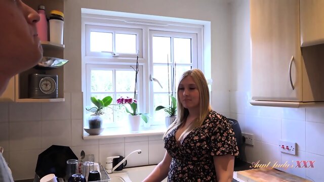 Gorgeous BBW MILF Fucks Her Lazy Step Nephew In The Kitchen
